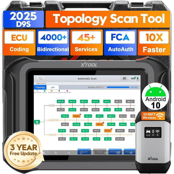 XTOOL D9S Automotive Scanner Diagnostic Tool, Bluetooth Bi Directional Scan Tool with FCA AutoAuth, ECU Cod-ing, 45 Services
