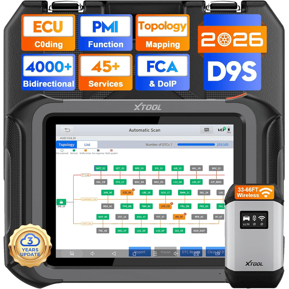 2026 XTOOL D9S Automotive Diagnostic Tool, AI-Assisted Wireless OBD2 Scanner Bidirectional Scan Tool with Topology Mapping, 45+ Resets, PMI, 3-Year Update