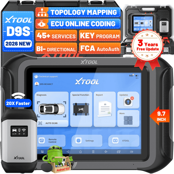 XTOOL D9S OBD2 Scanner Bluetooth Bidirectional Scan Tool with Topology Mapping, Key Fob Pr0grammer, AI-Assisted Automotive Diagnostic Tool, ECU Cod-ing, 45+ Resets, FCA, 3-Year Update
