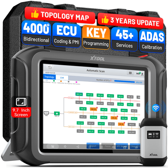 XTOOL Scanner D9S 2.0, AI-Assisted Bidirectional Scan Tool with Topology Mapping, Wireless Automotive Diagnostic Tool, ECU Cod-ing, 45+ Resets, PMI, FCA, 3-Year Update