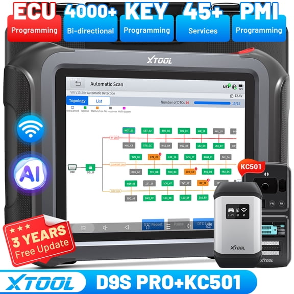 XTOOL D9S Pro Automotive OBD2 Scanner Bluetooth, Bi Directional Scan Tool, Full System Diagnostic Tool with KC501 Key Pr0gramming Tool, 45 Services