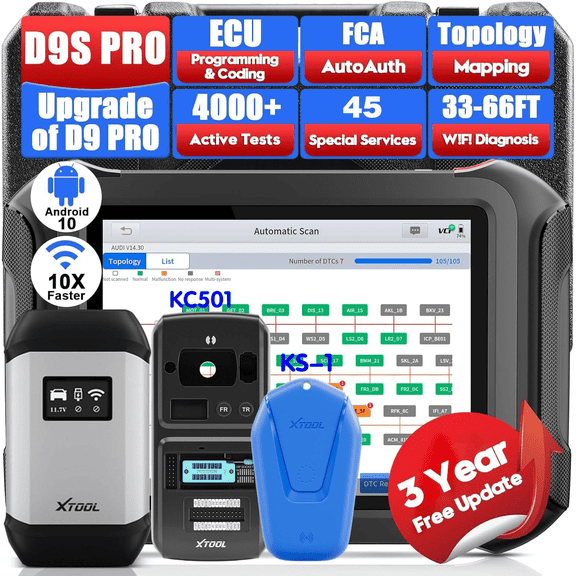 XTOOL D9S Pro Wireless Automotive Diagnostic Scanner, Bi Directional Scan Tool, Full System Diagnostic Tool with KC501 KS-1 Key Pr0gramming Tool, Topology Map, 45 Services