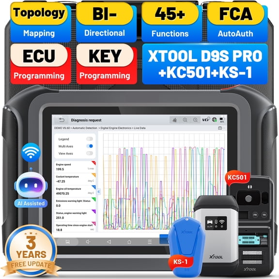 XTOOL D9S Pro Wireless Automotive Diagnostic Scanner, Bi Directional Scan Tool, Full System Diagnostic Tool with KC501 KS-1 Key Pr0gramming Tool, Topology Map, 45 Services