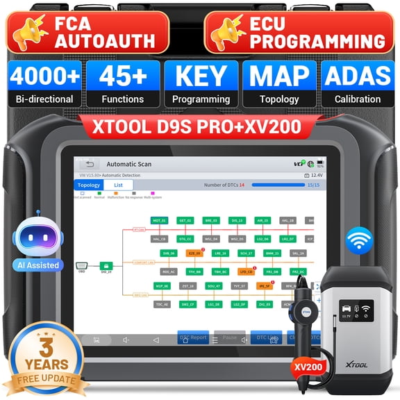 XTOOL D9S Pro Automotive OBD2 Scanner Bluetooth Diagnostic Tool with XV200 Endoscope, Bi Directional Scan Tool, Full System Diagnostic Tool, 45 Services