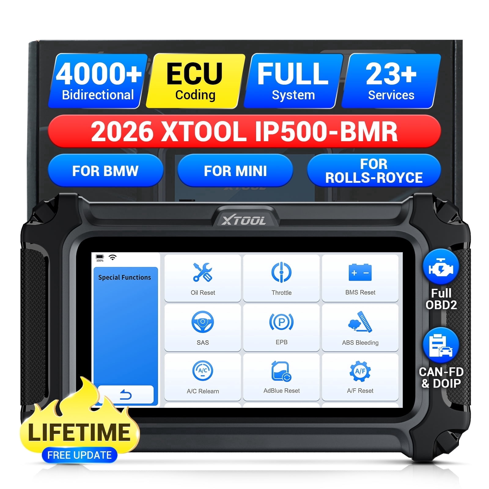 XTOOL IP500 OBD2 Scanner for BMW, Full Systems Bidirectional Scan Tool with ECU Cod-ing, Battery Registration Tool, All Services, Lifetime Free Update
