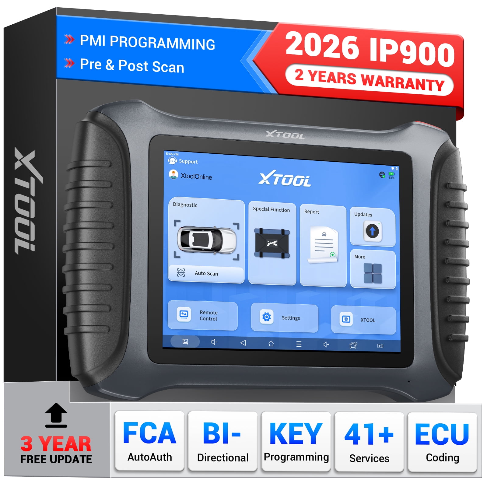 XTOOL IP900 Bidirectional Scan Tool 2026 AI-Assisted OBD2 Scanner Diagnostic Tool with ECU Cod-ing 41+ Services, FCA, 3-year Free Update