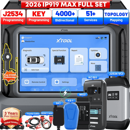 XTOOL IP919 MAX OBD2 Scanner with J2534 Pr0gramming Tool, Topology Map, 51+Resets, ECU Cod-ing, Bidirectional Scan Tool with KC501 KS-1 M822 SK-1 Key Fob Programmer