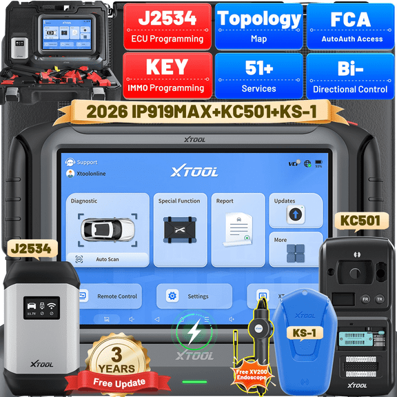 XTOOL IP919 MAX OBD2 Scanner J2534 Pr0gramming Tool, Topology Map, 51+Resets, ECU Cod-ing, Bidirectional Scan Tool with KC501 KS-1 Key Fob Programmer