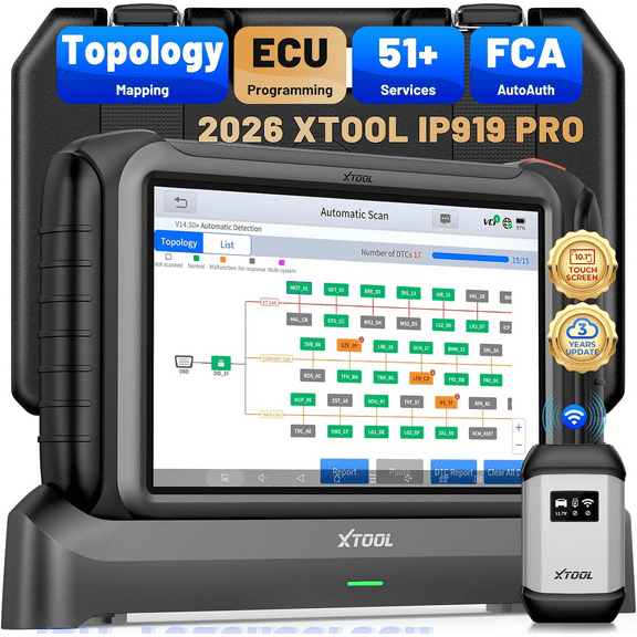 XTOOL IP919 PRO Automotive OBD2 Scanner Diagnostic Tool Bidirectional Scan Tool with ECU Pr0gramming Topology Mapping 51+ Resets, 3-Year Updates