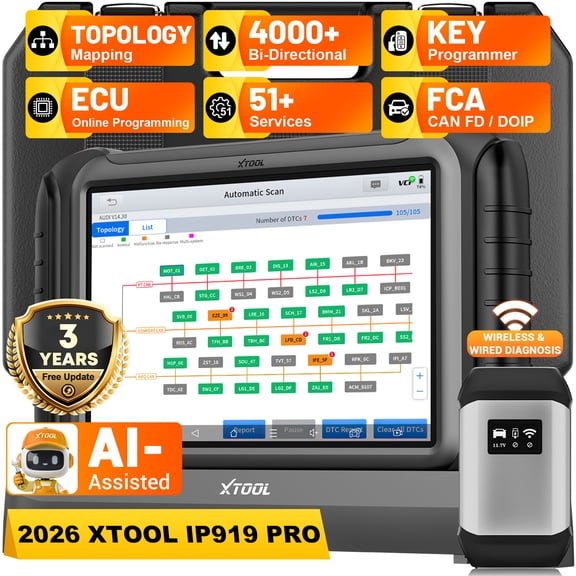 XTOOL IP919 PRO Topology Mapping OBD2 Scanner Diagnostic Tool Key Fob Pr0grammer AI-Assisted Bidirectional Scan Tool with ECU Pr0gramming, 51+ Resets, 3-Year Updates