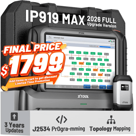 XTOOL IP919 MAX J2534 ECU Pr0gramming OBD2 Scanner Diagnostic Tool with Topology Mapping, 51+ Resets, ECU Cod-ing, AI-Assisted Full System Bidirectional Scan Tool, 3-Year Free Update