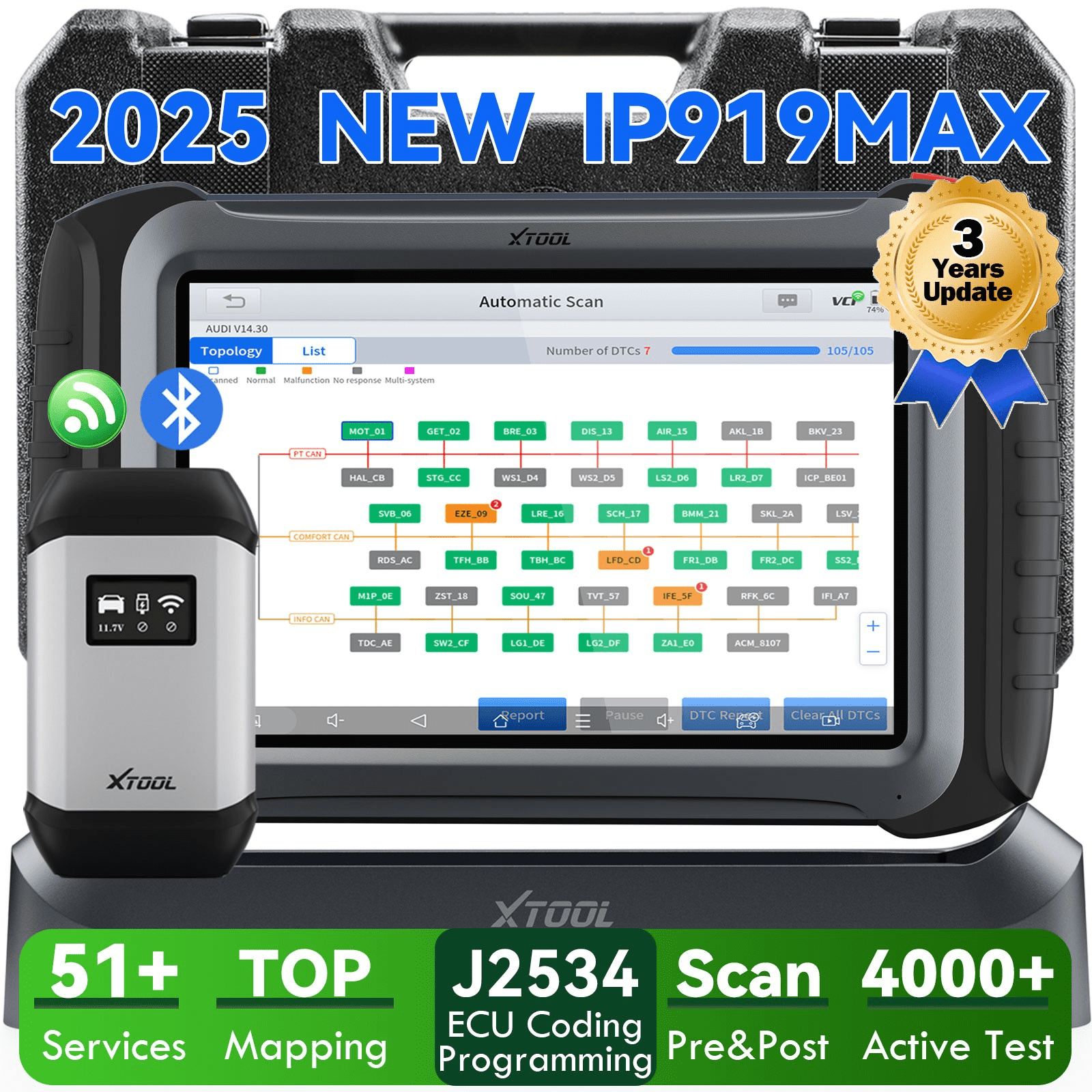 XTOOL IP919 MAX OBD2 Scanner Diagnostic Tool with J2534 ECU Pr0gramming ...