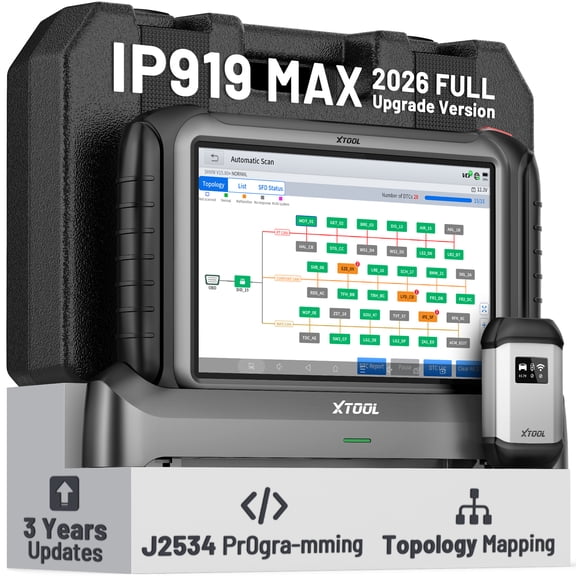 XTOOL IP919 MAX AI-Assisted OBD2 Scanner Diagnostic Tool with J2534 ECU Pr0gramming, Topology Mapping, 51+ Resets, ECU Cod-ing, Full System Bidirectional Scan Tool, 3-Year Free Update