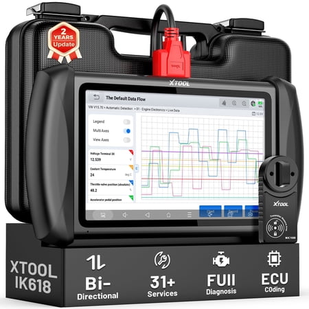 XTOOL IK618 + KC100 Automotive Key Fob Programmer AI-Assisted Full System OBD2 Scanner Bi-Directional Scan Tool, 31 Services, 2-Year Free Update