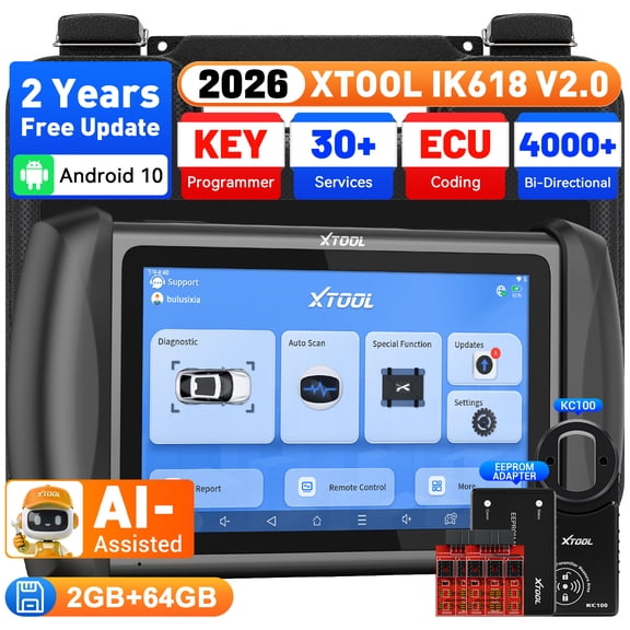 XTOOL IK618 V2.0 Automotive Key Fob Programmer with KC100, AI-Assisted Full System OBD2 Scanner Bi-Directional Scan Tool, 31 Services, 2-Year Free Update