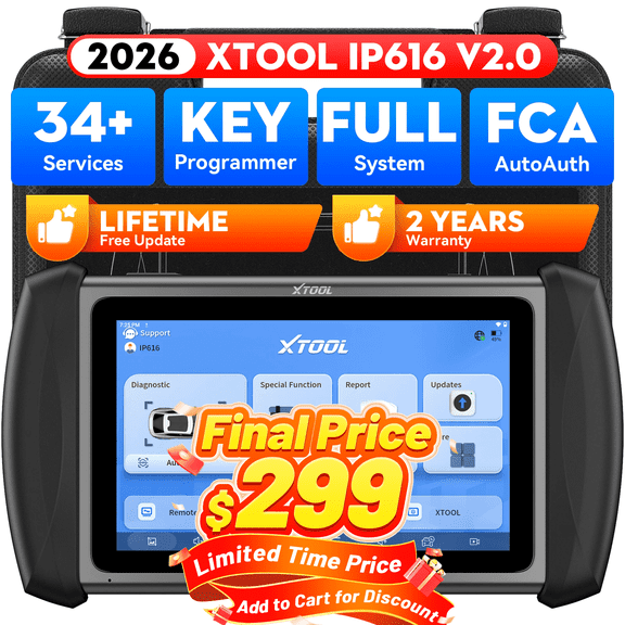 XTOOL IP616 V2.0 Bidirectional Scan Tool Key Fob Pr0grammer Lifetime Free Updates, AI-Assisted Full System OBD2 Scanner Diagnostic Tool with 34+ Resets, FCA AutoAuth