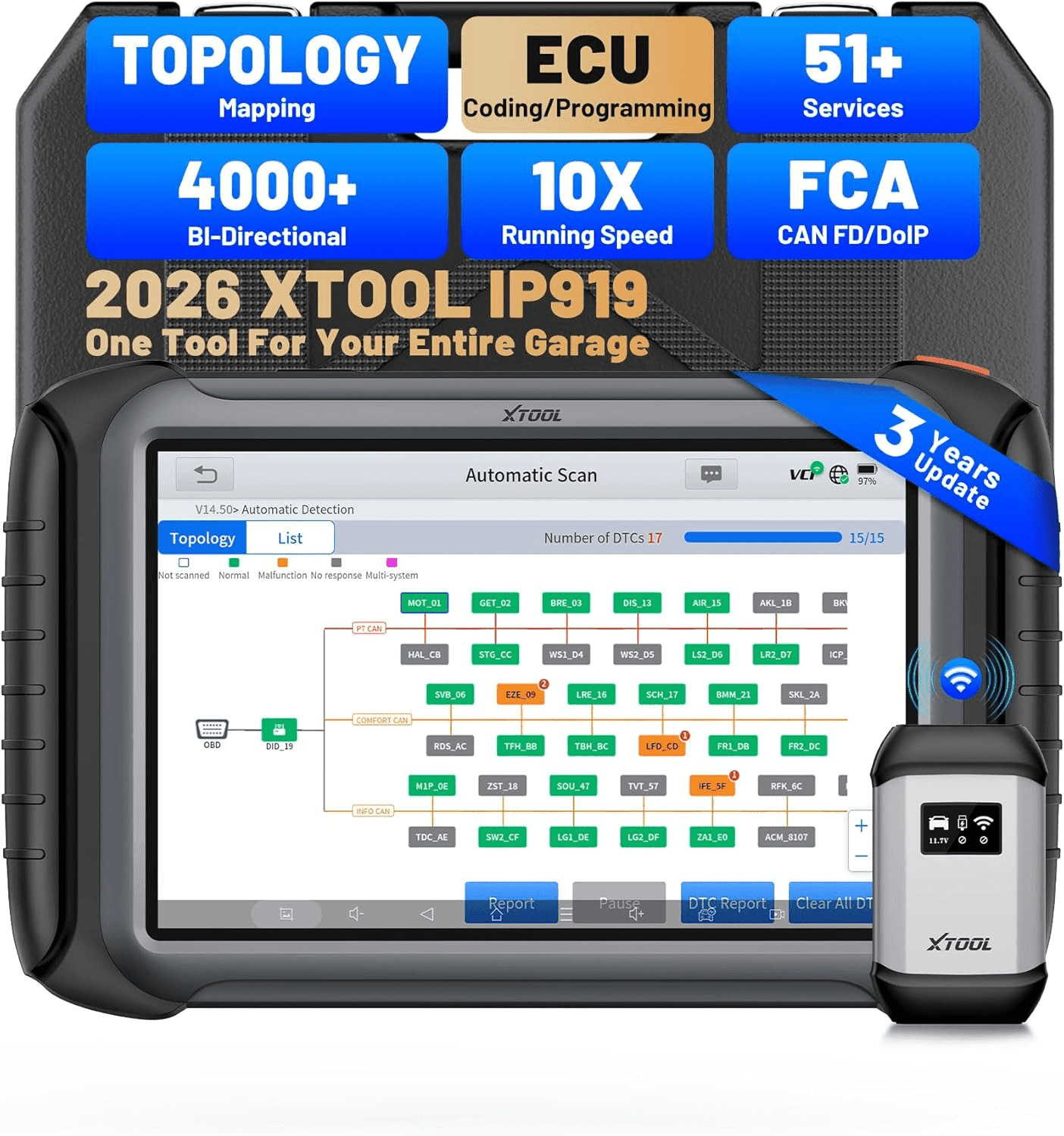 XTOOL IP919 AI-Assisted OBD2 Scanner, Bidirectional Scan Tool with