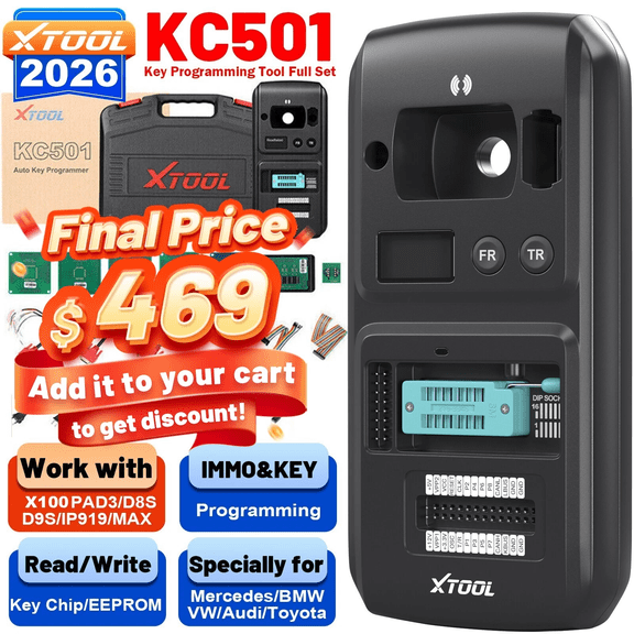 XTOOL KC501 IMMO Key Fob Programmer Tool Kits for Mercedes/ for BMW/ for VW, Work with D8S/D8W, X100 PAD3/X100 PAD3 SE, D9S/D9S RO Diagnostic Tool