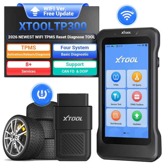 XTOOL TP300 TPMS Relearn Tool Tire Pressure Sensor Pr0gramming Tool, 4 System OBD2 Scanner Diagnostic Tool, 8 Resets, Free Update