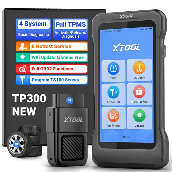 XTOOL TP300 TPMS Pr0gramming Tool, Engine ABS SRS Transmission OBD2 Scanner with Touchscreen, 8 Resets, Throttle Relearn, Activate/Relearn All TPMS Sensors, Pr0gram XTOOL TS100 Sensors (315/433MHz)