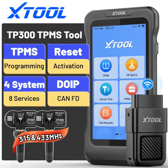 XTOOL TP300 Tire Pressure Sensor Pr0gramming Tool TPMS Relearn Tool with TS100 Sensors*2, OBD2 Scanner Diagnostic Tool, 8 Resets, Free Update