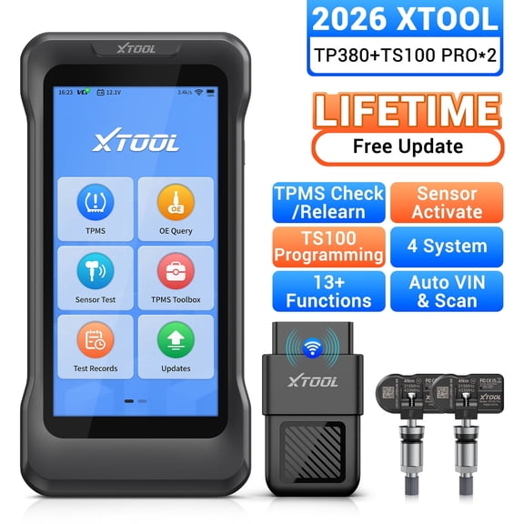XTOOL TP380 + 2PC TS100 Sensors TPMS Relearn Tool Tire Pressure Sensor Pr0gramming Tool, OBD2 Scanner Diagnostic Tool, 13 Resets, Free Update