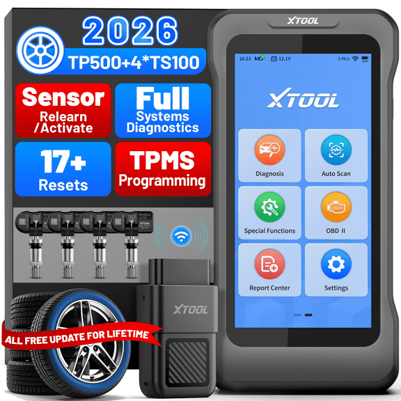 XTOOL TP500 + 4PC TS100 Sensors TPMS Relearn Tool Tire Pressure Sensor Pr0gramming Tool, OBD2 Scanner Diagnostic Tool, 17 Resets, Free Update