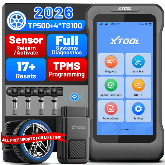 XTOOL TP500 + 4PC TS100 Sensors TPMS Relearn Tool Tire Pressure Sensor Pr0gramming Tool, OBD2 Scanner Diagnostic Tool, 17 Resets, Free Update