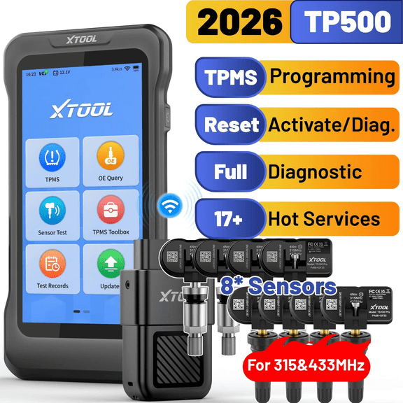XTOOL TP500 TPMS Relearn Tool Tire Pressure Sensor Pr0gramming Tool, OBD2 Scanner Diagnostic Tool, 17 Resets, Free Update, with TS100 Sensors*8