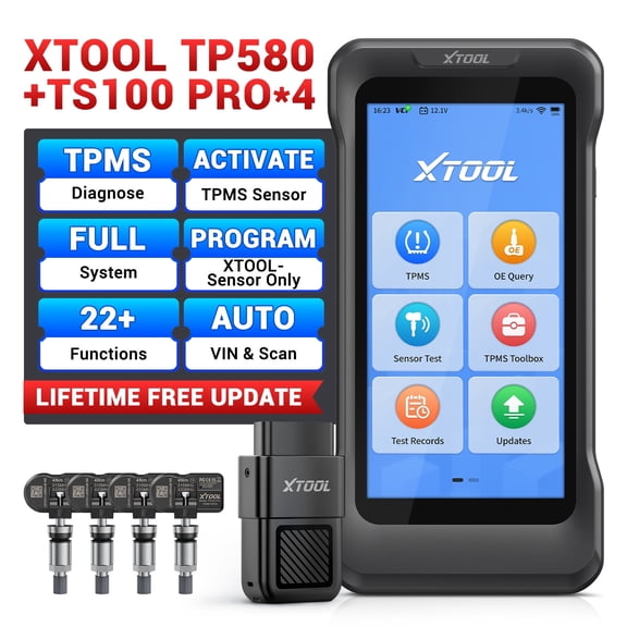 XTOOL TP580 + 4PC TS100 Sensors TPMS Relearn Tool Tire Pressure Sensor Pr0gramming Tool, OBD2 Scanner Diagnostic Tool, 22 Resets, Free Update