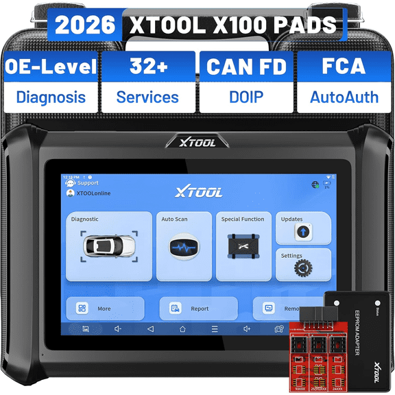 XTOOL X100 Pads Automotive OBD2 Scanner Diagnostic Tool Key Fob Programmer with EEPROM Adapter Immobilizer, 32 Services