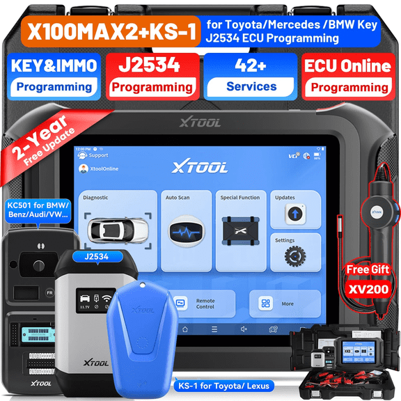 XTOOL X100 MAX2 Key Fob Programmer Topology Mapping OBD2 Scanner J2534 Pr0gramming Tool Bi-Directional Scan Tool with KC501, KS-1, 42 Resets