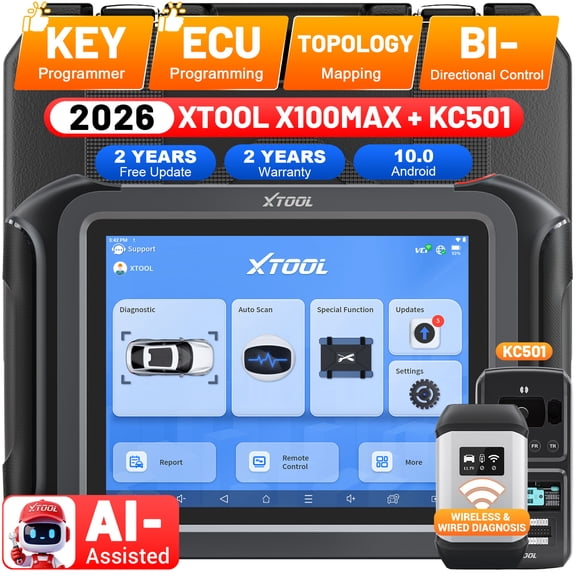 XTOOL X100 Max Automotive Key Fob Programmer, AI-Assisted OBD2 Scanner Bi-Directional Scan Tool with KC501, 42 Services, 2-Year Free Update