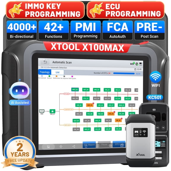 XTOOL X100 Max Automotive Key Fob Programmer, AI-Assisted OBD2 Scanner Bi-Directional Scan Tool with KC501, 42 Services, 2-Year Free Update