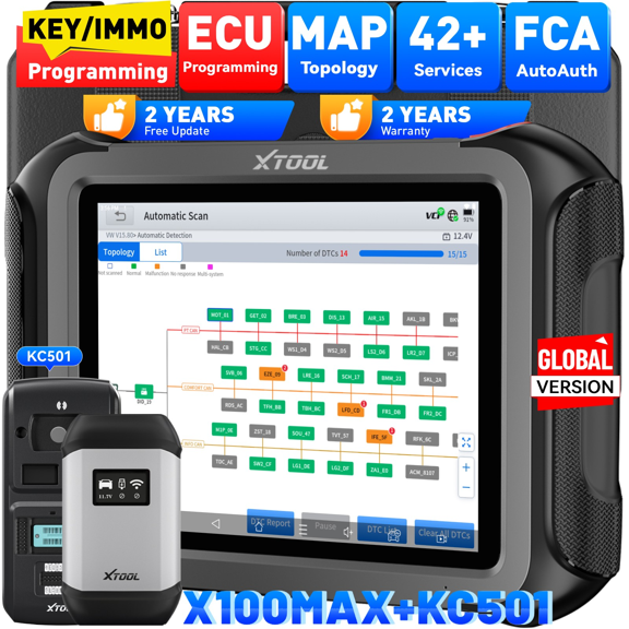 XTOOL X100 Max Automotive Key Fob Programmer Diagnostic Tool, AI-Assisted OBD2 Scanner Bi-Directional Scan Tool with KC501, 42 Services, 2-year Free Update