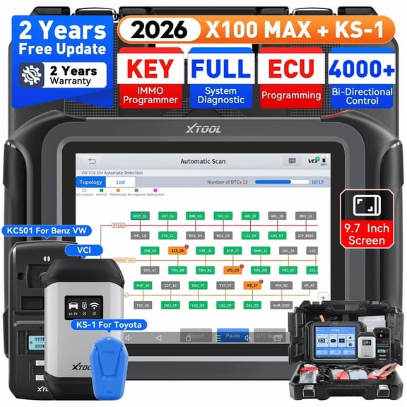 XTOOL X100 Max Automotive Key Fob Programmer Diagnostic Tool, 2026 Newest AI-Assisted OBD2 Scanner Bi-Directional Scan Tool with KC501 KS-1, 42 Services