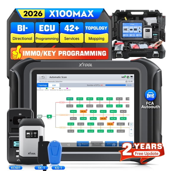 XTOOL X100 Max Automotive Key Fob Programmer Diagnostic Tool, 2026 Newest AI-Assisted OBD2 Scanner Bi-Directional Scan Tool with KC501 KS-1 SK1, 42 Services