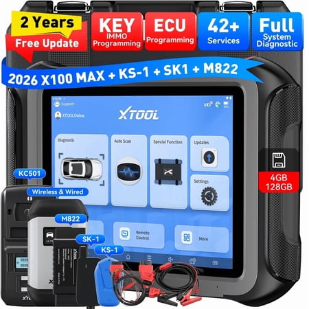 XTOOL X100 Max Automotive Key Fob Programmer Diagnostic Tool, 2026 Newest AI-Assisted OBD2 Scanner Bi-Directional Scan Tool with KC501 KS-1 SK1 M822, 42 Services