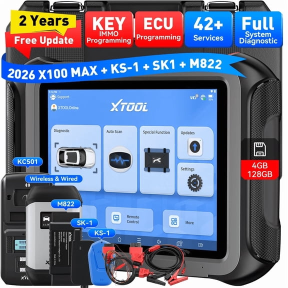 XTOOL X100 Max Automotive Key Fob Programmer Diagnostic Tool, 2026 Newest AI-Assisted OBD2 Scanner Bi-Directional Scan Tool with KC501 KS-1 SK1 M822, 42 Services