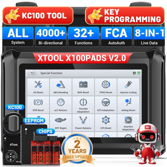 XTOOL X100 PAD S + KC100 Auto Key Fob Programmer AI-Assisted Full System OBD2 Scanner 32+ Reset Functions IMMO EEPROM Adapter
