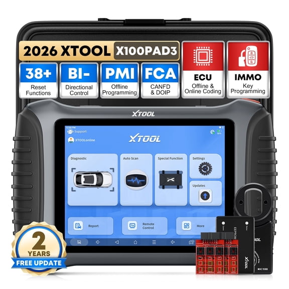 XTOOL X100 Pad 3 Automotive Key Fob Programmer with KC100, AI-Assisted OBD2 Scanner Bi-Directional Scan Tool, ECU Cod-ing, 38 Services