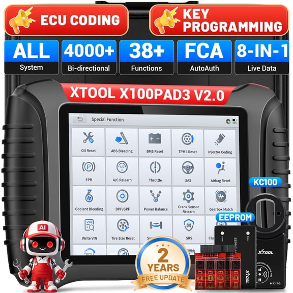 XTOOL X100 Pad 3 Automotive Key Fob Programmer with KC100, AI-Assisted OBD2 Scanner Bi-Directional Scan Tool, ECU Cod-ing, 38 Services, 2-Year Free Update