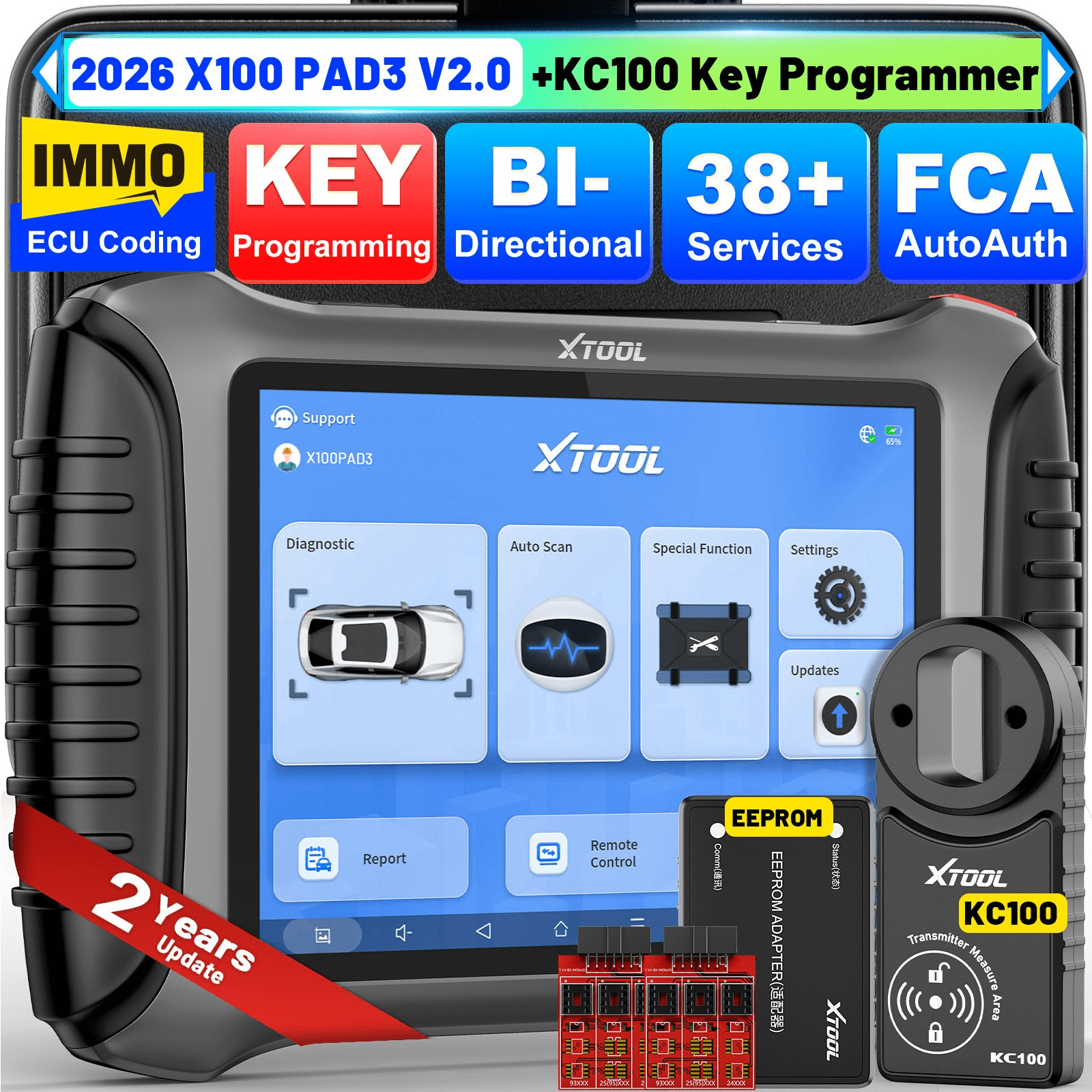 XTOOL X100 Pad 3 Auto Key Fob Programmer OBD2 Scanner, Bidirectional Scan Tool, IMMO, 38+ Services, All System Diagnostics, 2 Years Free Update