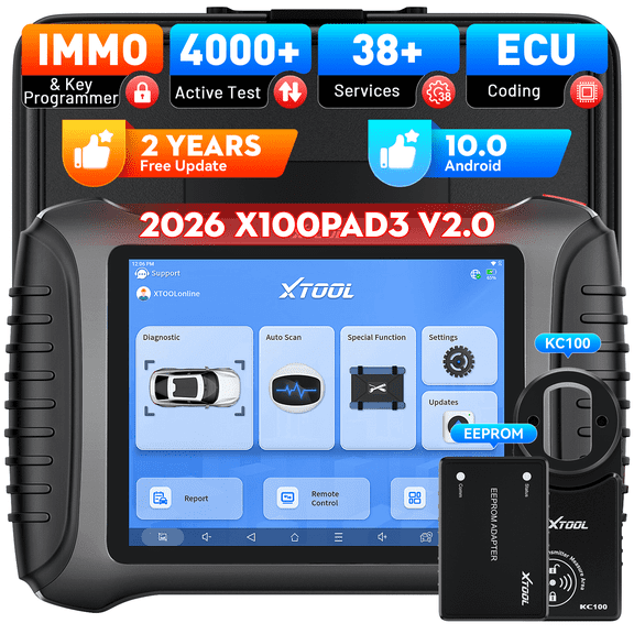 XTOOL X100 PAD3 V2.0 Key Fob Programmer OBD2 Scanner, Bidirectional Scan Tool, IMMO, 38+ Services, Full-System Diagnostics, 2-Year Updates