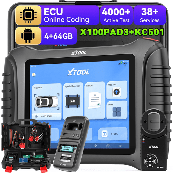XTOOL X100 Pad 3 + KC501 Automotive Key Fob Programmer, AI-Assisted OBD2 Scanner Bi-Directional Scan Tool, ECU Cod-ing, 38 Services
