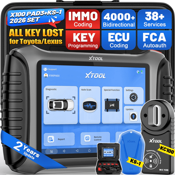 XTOOL X100 Pad 3 + KS-1 Automotive Key Fob Programmer, AI-Assisted OBD2 Scanner Bi-Directional Scan Tool, ECU Cod-ing, 38 Services