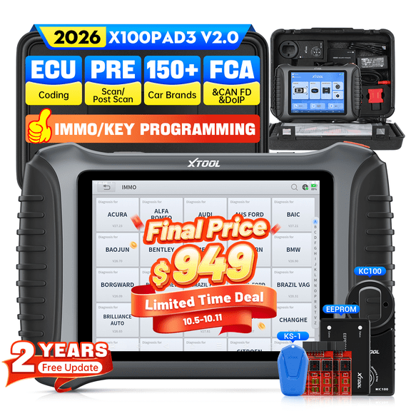 XTOOL X100 Pad 3 + KS-1 Automotive Key Fob Programmer, AI-Assisted OBD2 Scanner Bi-Directional Scan Tool, ECU Cod-ing, 38 Services