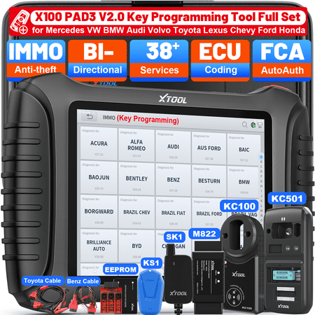 XTOOL X100 Pad 3 Key Fob Programmer Full Set, AI-Assisted OBD2 Scanner Bi-Directional Scan Tool, ECU Cod-ing, 38 Services