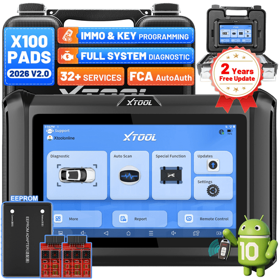 XTOOL X100 Pads Automotive Key Fob Programmer, All System OBD2 Scanner Diagnostic Scan Tool, 32 Services