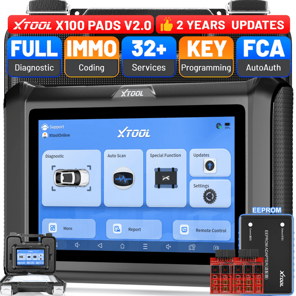 XTOOL X100 Pads Auto Key Fob Programmer 2026 AI-Assisted Full System OBD2 Scanner 32+ Reset Functions IMMO EEPROM Adapter
